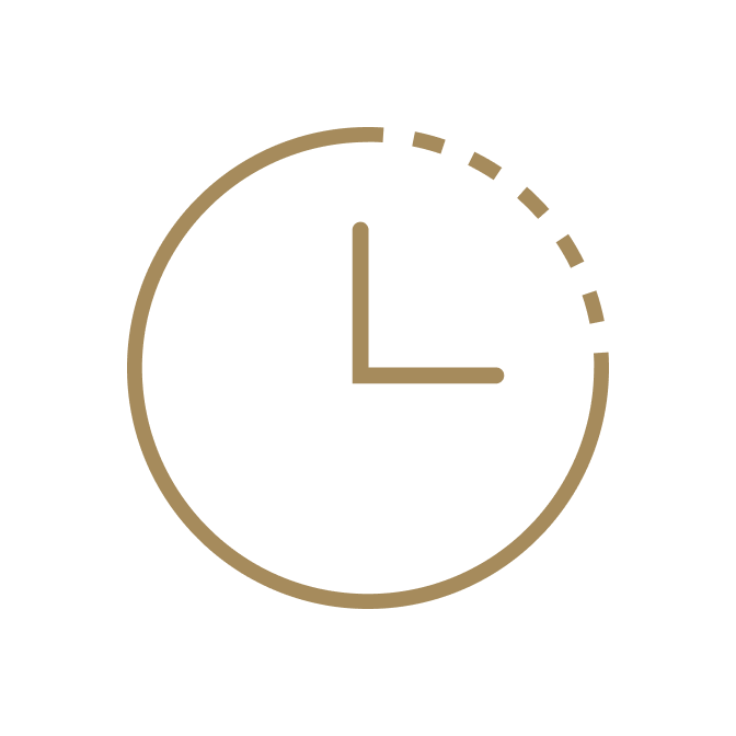 Horloge stylisée avec des aiguilles indiquant l'heure.