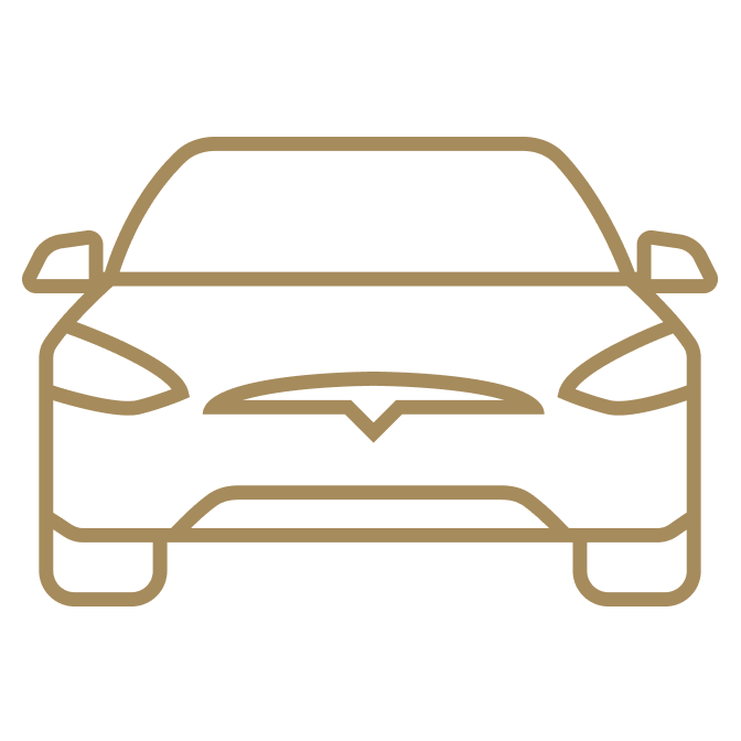 Voiture stylisée avec un design épuré et un logo en forme d'éclair.