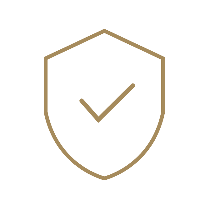 Icône d'un bouclier doré avec une coche au centre.